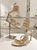 Rene Caovilla Margot装飾されたSiede Sandals Cleo Designers Ankle Wraparound Women High Heeled Sandal Flower Rhinestone＃02