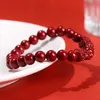 Beaded JD Natural Cinnabar Real Bead Bracelets Women Men Change Lucky Wealth Protection Hand String Pixiu Carved Vintage Bangles Gift 240423