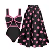 2024 Zwart Wit Retro Swimsuit Women Bow Tie Swimwear met rok Sexy badpak Monokini Beach Bodysuit Beach Wear 240424