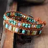 Bracelets de charme Bohemia Bracelet Femme Semi Precious Stone 7 Collists Crystals en cuir Perles