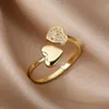 Anillos de boda Smish Double Heart Rings para mujeres Acero inoxidable Circón Heart Love Anillo anillo de dedo ajustable Joyería de Navidad Regalo de boda