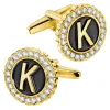 Links HAWSON Fashion Personalized 18K Gold Color initial Cufflinks for Men ,Suitable for French Cuff Shirt,Men's Wedding Accessories