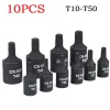 Shavers 10pcs Torx screwdriver بت 1/4 3/8 بوصة محرك أقراص رأس المفك أدوات اليد T10 T15 T20 T25 T27 T30 T40 T45 T47 T47