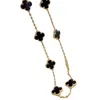 Top grade designer Vancleff Ten Flower Necklace High Edition CNC Four Leaf Grass 10 Flower V Gold Plated 18K Rose Gold Lock Bone Chain Black Agate