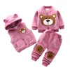 Set di abbigliamento per bambini set di Natale set autunno cartone animato orso giubbotto pantaloni spessi pile 3pcs abito sportivo in cotone per ragazze abiti caldi