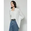 Blouses pour femmes Toyouth Femmes Blusas 2024 Spring Open Slit à manches longues White Basic Shirt Pocket Oversize Woman Blouse