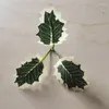 Decorative Flowers 10 Pcs Simulated Christmas Large Leaf Artificial Green Three-Branch 12cm Bouquets Centerpieces Cake Decorations