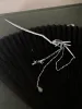 Jewelry 2022 New Hairpin Hair Sticks Bamboo Leaf Silver Color Metal Trendy Vintage Simple Resin Tassel Hair Accessories for Women