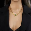 Pendant Necklaces MEYRROYU 316L Stainless Steel Simple Necklace Green White Zircon Collar For Women Jewelry Collier Acero Inoxidable Mujer