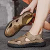 Slipper Breathable Mens Summer Sandals 2024 New All-match Male Casual Shoes Lightweight Outdoor Men Leather Sandals for Men Beach ShoesL2404