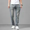 Herr jeans designer high end jeans mens elastiska smala passform små raka fötter casual mäns slitna byxor u15r