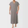 Ethnische Kleidung Herren Sommer einfache solide muslimische Roben Mode losen kurzärmelig gegen Halsdünne Hemden Islamisch -arabische Business -Hemd