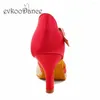 Chaussures de danse Evkoodance Taille US4-12 Satin Latin Red Mesh DIY HEEL HEEL 7CM FEMMES PROFESSIONNEL