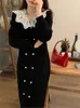 Abiti casual autunno inverno vellutoy abito lungo donna donna arruffato modis pizzo patchwork a v-scollo da donna elegante corea donna 2024