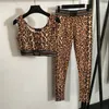 Leopard Print Sling Vest Leggings Yoga Outfits Women Fashion Tracksuits Metal Badge Tank Sport Pants Two Piece