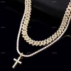 Kit 2 Cross hanger tennisketen Cuban Link ketting voor mannen dames hiphop 2 rij ijsje uit kettingen paar sieraden