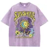 Sunshine Humourd Sun Moon Flower Butterfly Femme Top Sport T-shirt décontracté T-shirt lavé Coton Coton Loose Short Sleeve 240423