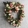 Faux Floral Greenery Artificial Silk Rose Heart Heart Wreath House Decoration Door Ring Ring Blower Festival Decoração T240422