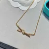 Luxury Tiifeniy Designer Pendant Necklaces High V Gold KNOT Knot Necklace with Quality CNC Hand Set Half Diamond Smooth Asymmetric 18k Rose Lock Bone Chain