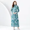 Chiffon Vintage Floral Print High Neck Bow Long Sleeve Women Loose Oversized Maxi Shirt Dresses Casual Party Holiday Spring Summer Fall Wholesale Dropshipping