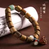 Strand Green Sandalwood Single Ring Hand String Jade Beads Text Wooden Buddhist Bracelet Ethnic Style Women Men