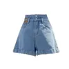 2024 Novo estilo doce de estilo doce Summer use shorts de jeans alta e lison calças do meio lisado das mulheres 5/4