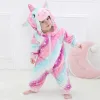 One-pièces bébé cartoomn rober hiver kigurumi costume pour garçons filles flanelle licorn lion panda canard saut de combinaison de combinaison de garde d'enfants pyjamas