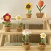 DIY Handwoven Mini Potted Flower Rose Office Desktop Ornamental Plants Woolen Thread Färdig produkt Hemdekoration 240418