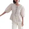 Kadın bluzları Kadınlar Ön Kravat Tişört Yaz Mürettebat Boyun Kısa Kollu Basılı/Katı Temel Gömlek Sıradan Gevşek Peplum Üstler Bluz