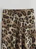 Traf Leopard Print Satin Jupe Femmes hautes taille vintage midi Fashion Fashion Elegant Long Jirts pour 2024 Été 240420