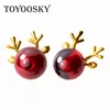 Stud Earrings Fashion Pink Strawberry Color 925 Sterling Silver Animal Deer Crystal Ear Jewelry For Women Japan Korea Style