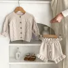 Setler 2024 Yeni Bahar Kore tarzı çocuk örgü kıyafetler uzun kollu hırka +şort Toddler bebek kızlar örme giysiler seti
