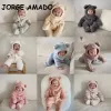 Jednoczęściowy styl koreański nowy zimowy ubrania Baby Boy Girl Romper Green Purple Pink Yellow Beige Long Rleeves Koszyt+CAP E2292