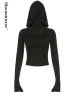 Sweatshirts flare sleeve Hooded Crop Top tshirt Elastic Long Sleeve tee shirt Women Black Casual Tshirt Casual Collar Hoodies Pullover