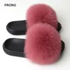 Toffel kvinnor päls tofflor sommar äkta räv päls päls glider damer plysch inomhus utomhus flip flops kvinna hus skor platt fluffig sandal2404