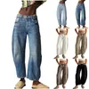 Vrouwen baggy mid taille jeans brede been losse vriendje denim broek rechte been bijgesneden vat jeans dagelijkse pendelen all-match jeans 240415