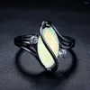 Clusterringen Big Opal Stone Ring for Women Vintage Goth Punk Cubic Zirconia Black Gold Color Fashion Sieraden Party Gift Groothandel R642