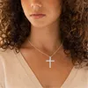 Hängen Lavixmia Italy 316 Solid 925 Sterling Silver 5mm Heart Zricon Cross Pendant Necklace Women Girl Luxury CZ Zircon Jewelry Gift