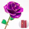 Flores decorativas Rose de oro de 24 km con caja de soporte de amor Regalo Día de San Valentín Baja para niñas