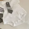 Sets schattige pasgeboren babymeisje kleren Korte Mouw Bowtie Cotton Romper Tops Elastische taille geplooide rok Outfits Verjaardagsfeestjes Outfits