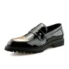 Fer de fer rond Round Hommes Patent Le cuir Chaussures de mariage Antisiskide Locs de créateurs à talons bas Flats Chaussures de fête de bal masculine