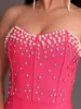 Hot Selling Sexy Strapless Split Dress Luxury Diamond Pearl Stretch Mante Bandage Dress Evening Summer Beach Prom Free Ship HL1828