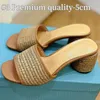 10A Premium Designer gewebte Hausschuhe mit 5 cm Fersen -Sommer -Graswebeball -Schuhen eleganter Stil für Holiday Beach 27029