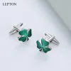 Länkar Lepton Green Clover manschettknappar för bröllopsherr Fashion Irish Ireland Shamrock Cuff Links Dress Shirt Cufflink Business Gifts