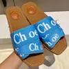 Designer Sandalen Women's houten sandalen platte canvas muilezel slippers kanten letters harige bont dames zomer buitenschoenen