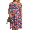 Casual Dresses Women Petal Sleeve Dress Independence Day Print Round Neck v Long Swing