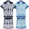 Geometric print short Sleeve Shirt Loose Shorts Suit Tracksuits For men Summer Hawaii Outfits Sets Two Piece Blouse Trousers Set A10
