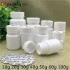 ボトル50pcs 10ml 30ml 60ml 100ml 100ml白いプラスチックの空の錠剤ボトルjar粉末塩塩化粧品コンテナ小​​売無料配送