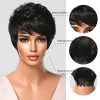Wigs Short Synthetic Natural Black Wig for Black Women Straight Pixie Cut Cosplay Wigs with Bangs Heat Resistant Fiber Afro Hair Wig