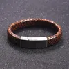 Bedelarmbanden mannen bruin/zwart gevlochten lederen armband roestvrijstalen magnetische gesp mode armbanden punk mannelijke sieraden cadeau